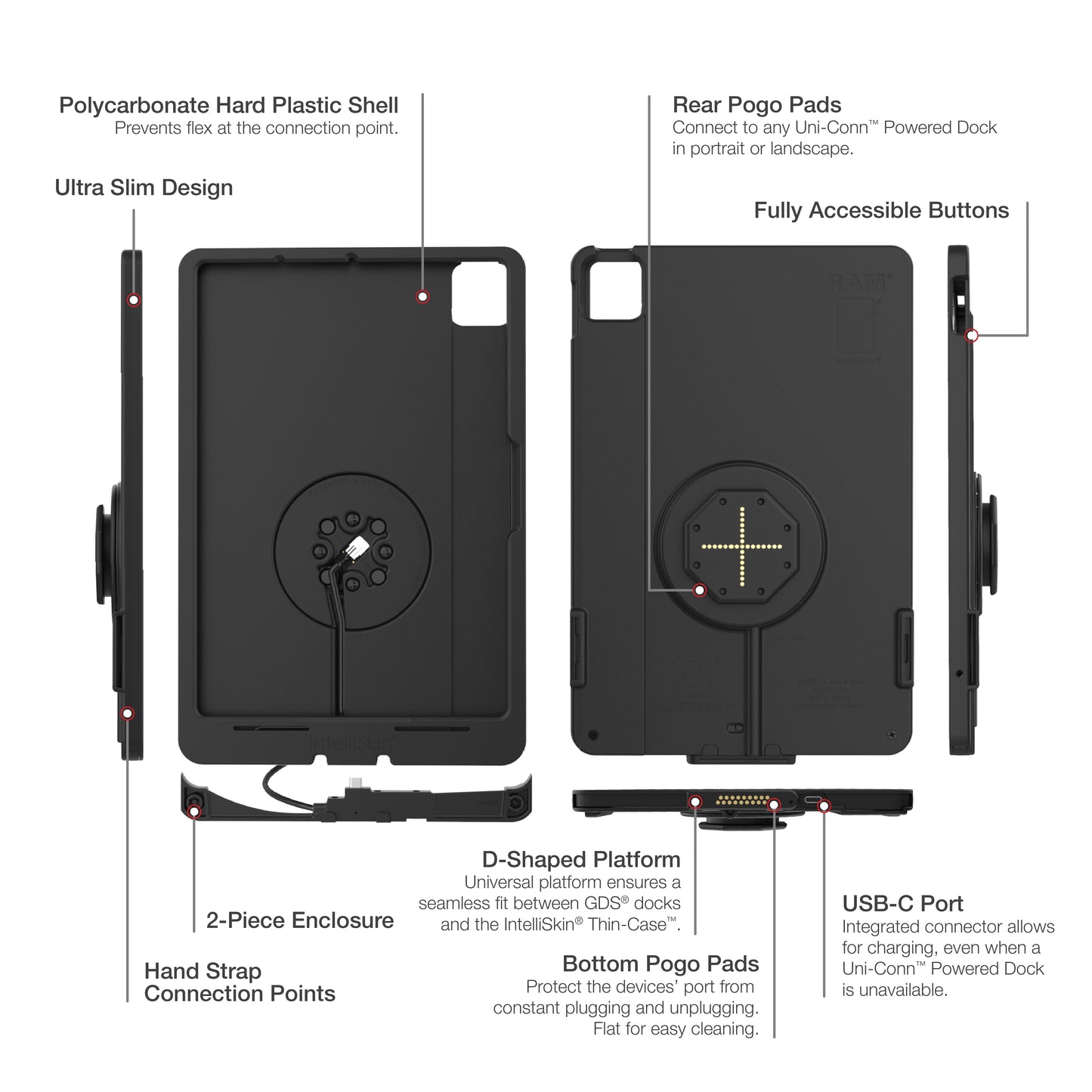 IntelliSkin® Thin-Case™ for iPad Air 11 M2 & M3 D Shape & Rear Pogo Pads (RAM-GDS-SKIN-AP45-M2-TCDB)