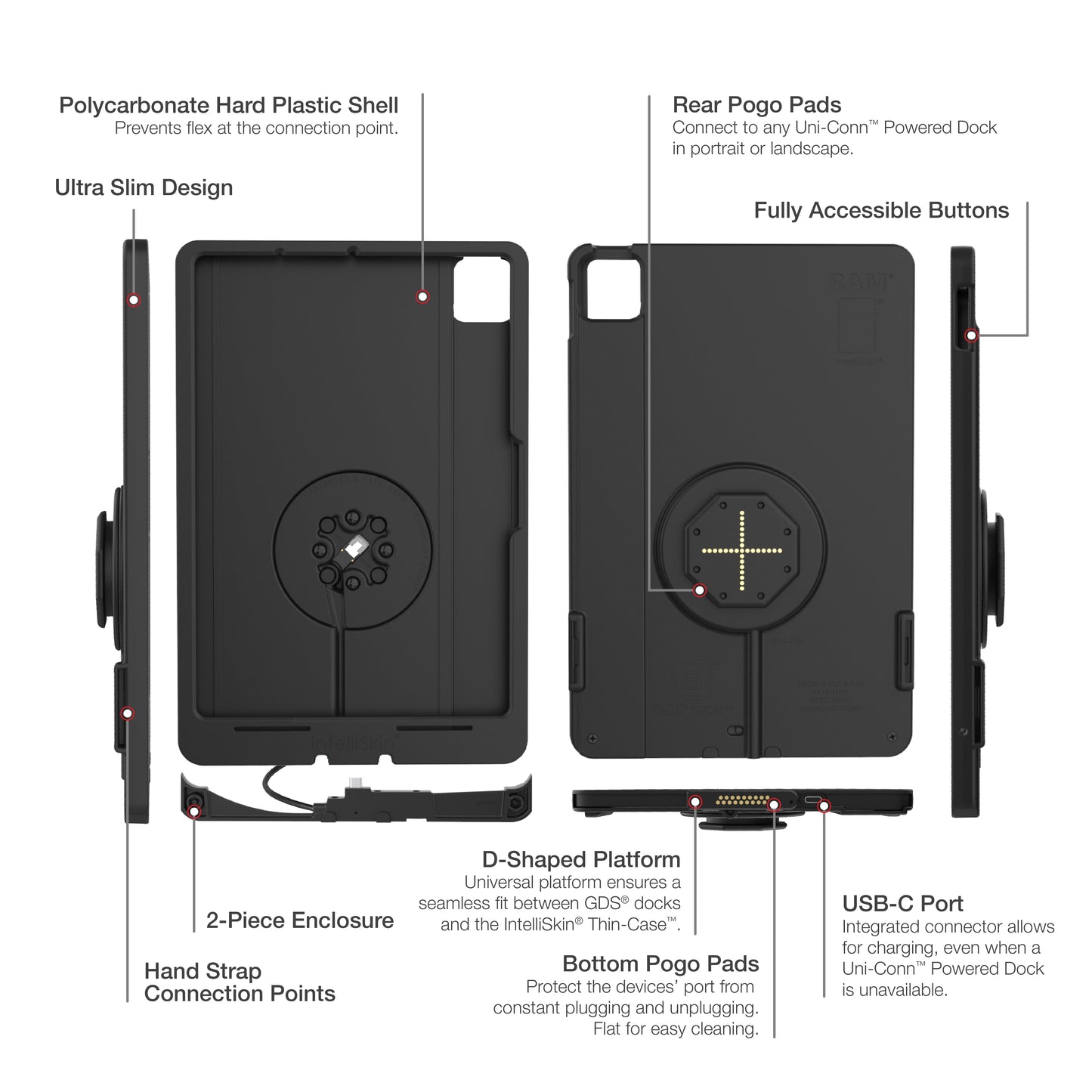 IntelliSkin® Thin-Case™ for iPad Pro 11 (M4) (D Shape & Rear Pogo Pads) (RAM-GDS-SKIN-AP45-M4-TCDB)