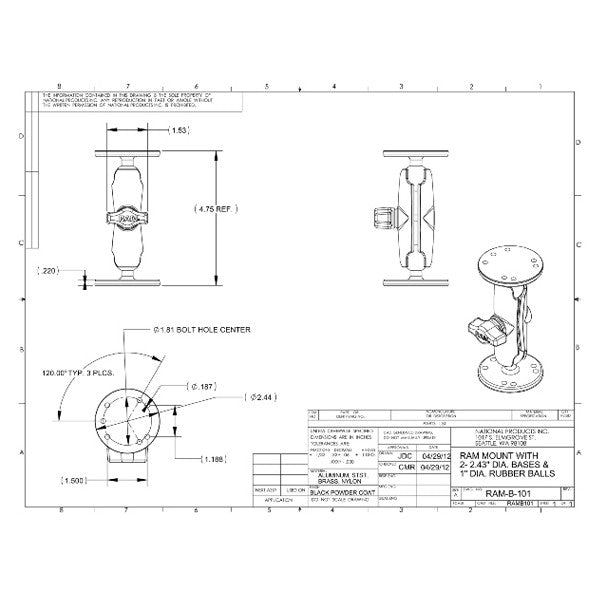 RAM Garmin 7200 1" Ball Mount w/ Round Bases & Mounting Hardware (RAM-B-101-G3U) - Image2