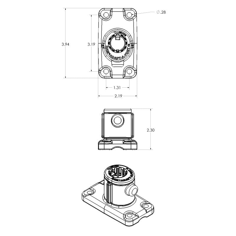 RAM® Universal Adapt-A-Post™ 4-Hole Drill-Down Base (RAP-AAPUDU )