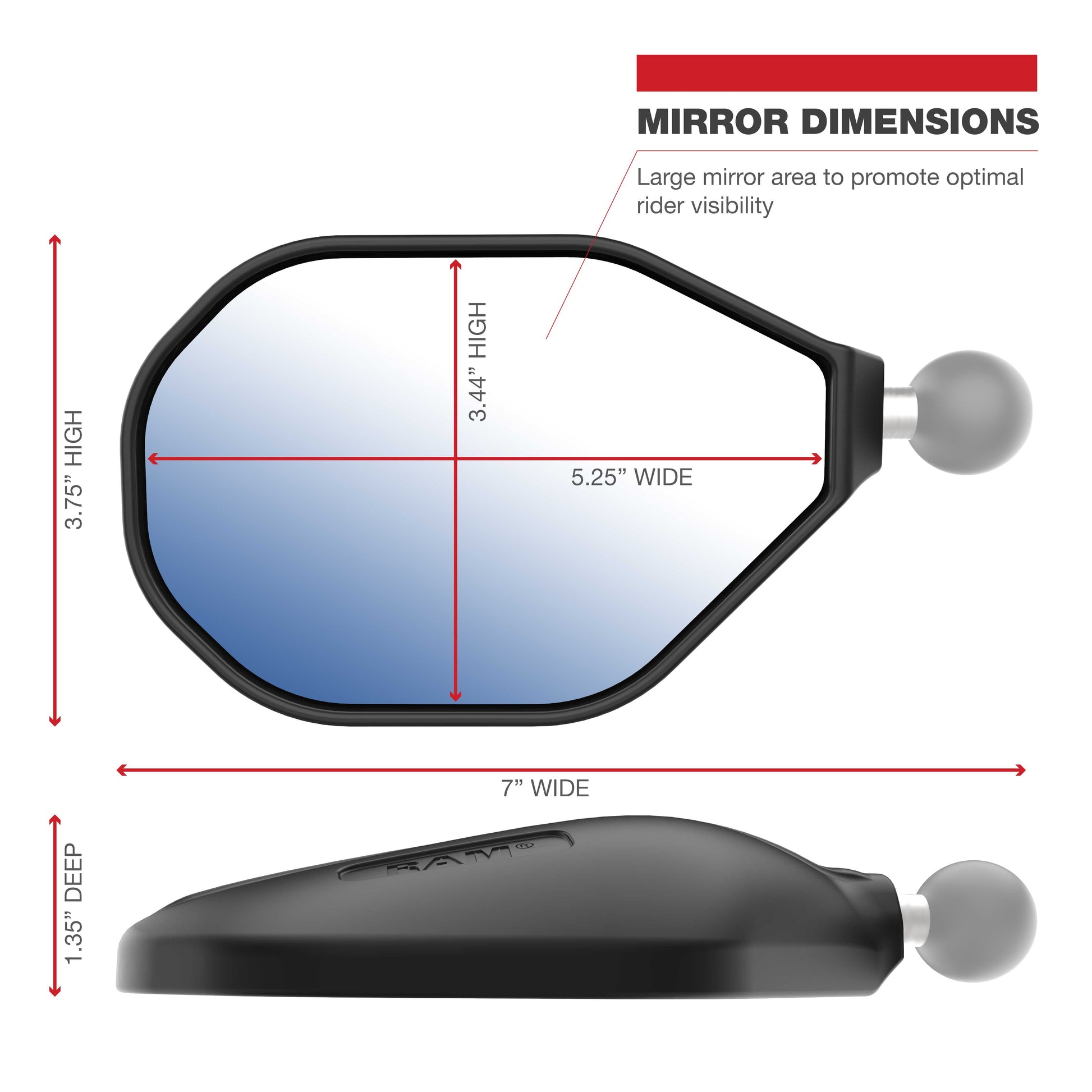 RAM® Tough-Mirror™ Kit with M10-1.25 Bases + M10-1.5 Adapters - Long Arm (RAM-B-349-M1015-C-465RL)