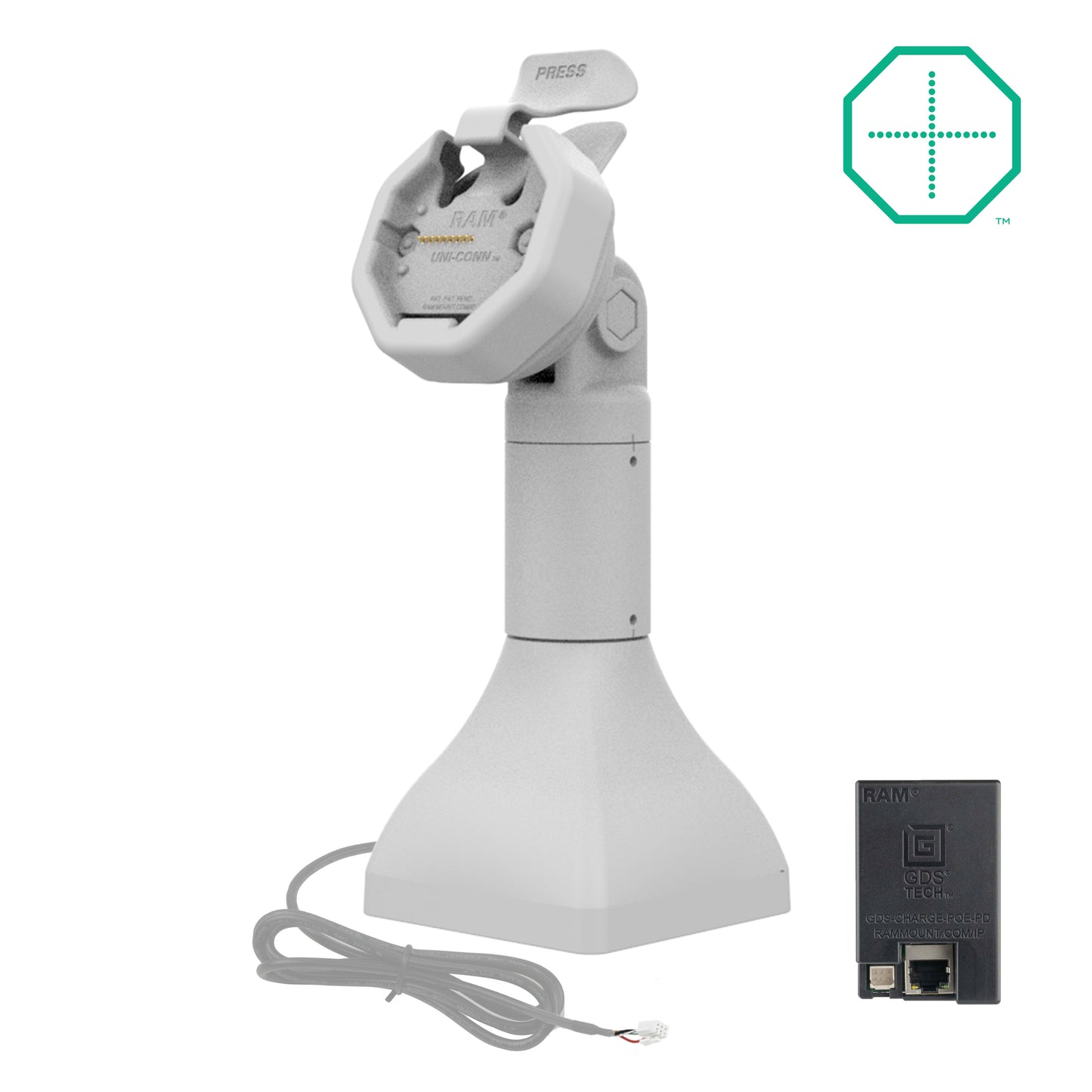 GDS® Uni-Conn™ Powered 7" Pedestal Dock with PoE - Gray (RAM-GDS-DOCK-D11-7-U3E-GRY)