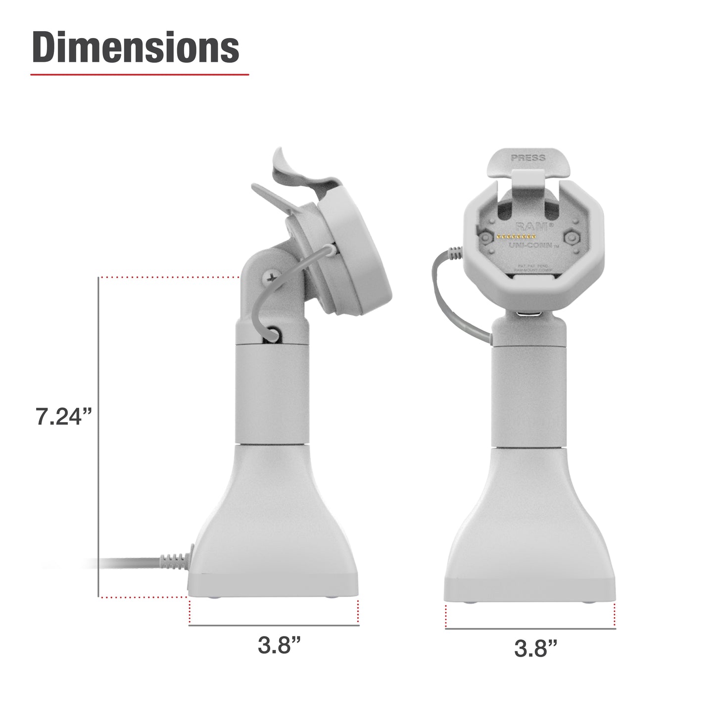 GDS® Uni-Conn™ Powered 7" Pedestal Dock with PoE - Gray (RAM-GDS-DOCK-D11-7-U3E-GRY)