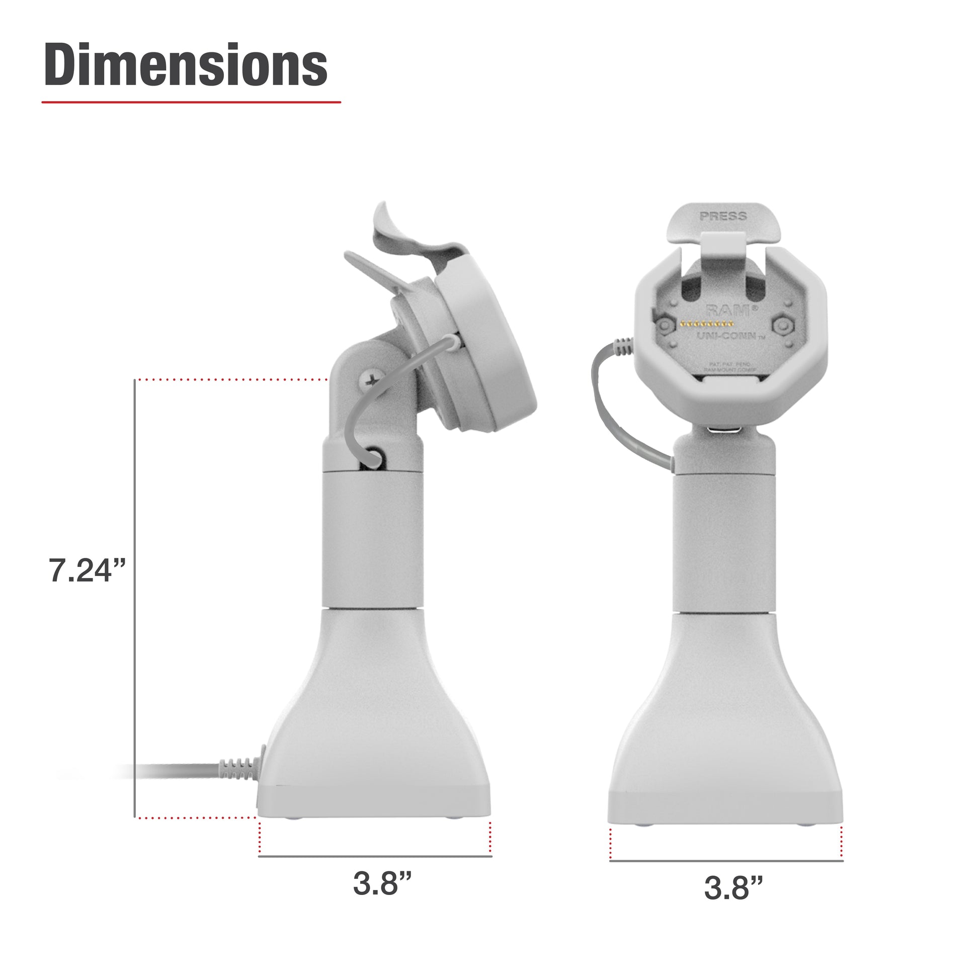 GDS® Uni-Conn™ Powered 7" Pedestal Dock with PoE - Gray (RAM-GDS-DOCK-D11-7-U3E-GRY)