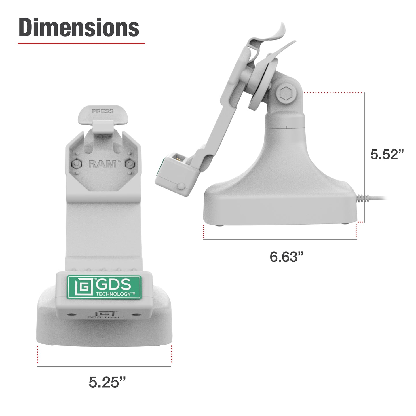 GDS® Uni-Conn™ Tilt & Swivel Dock with USB-C - Gray (RAM-GDS-DOCK-D14-U1C-GRY)