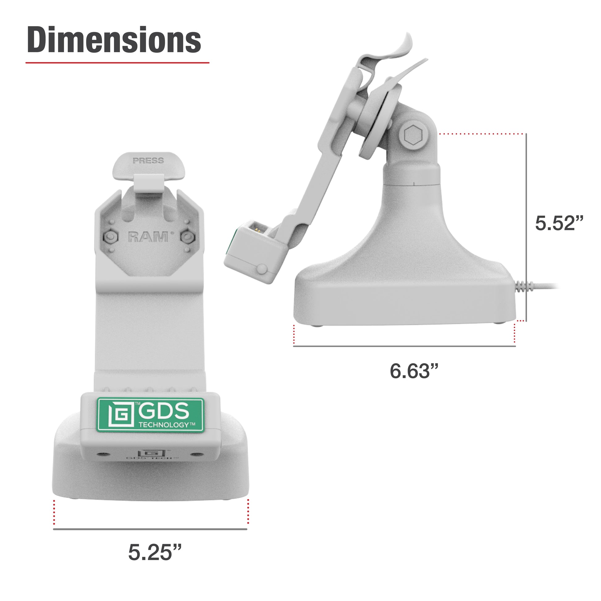 GDS® Uni-Conn™ Tilt & Swivel Dock with USB-C - Gray (RAM-GDS-DOCK-D14-U1C-GRY)