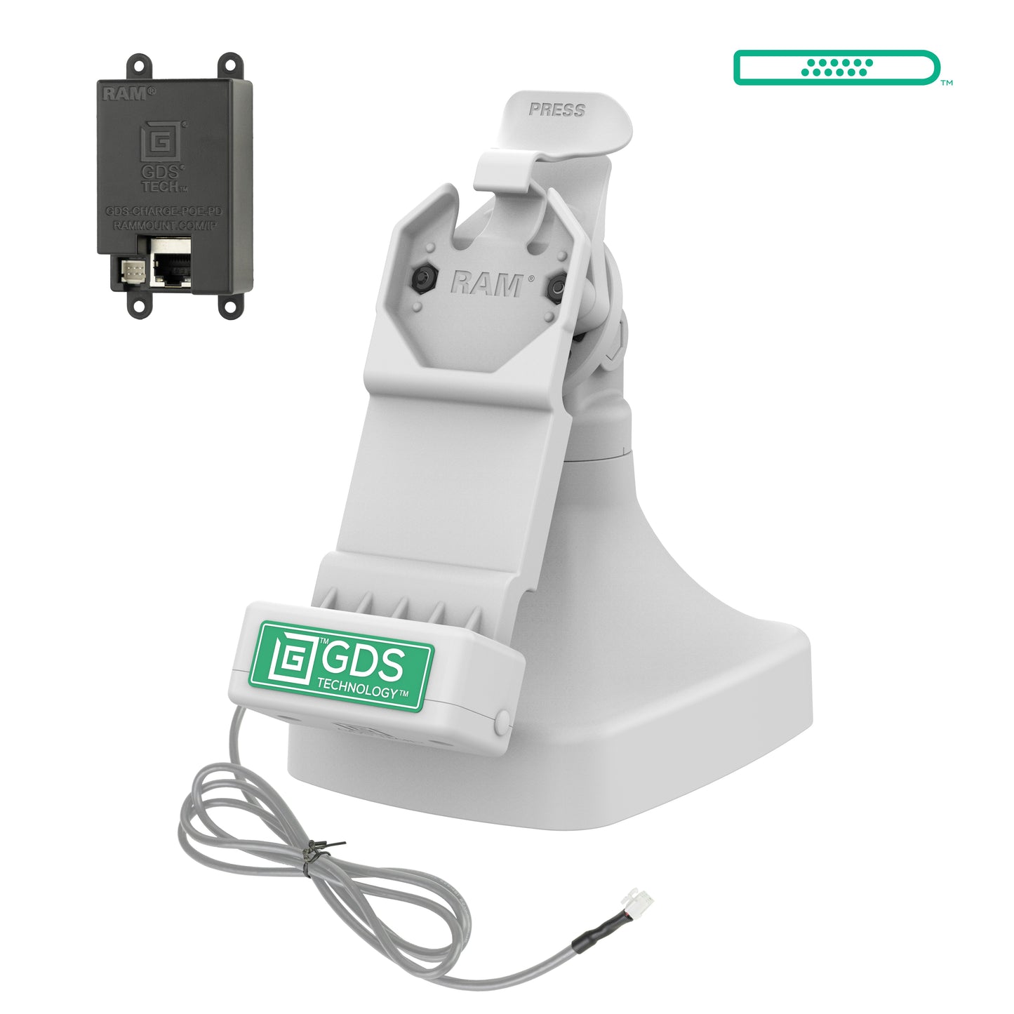 GDS® Uni-Conn™ Tilt & Swivel Dock with PoE - Gray (RAM-GDS-DOCK-D14-U1E-GRY)