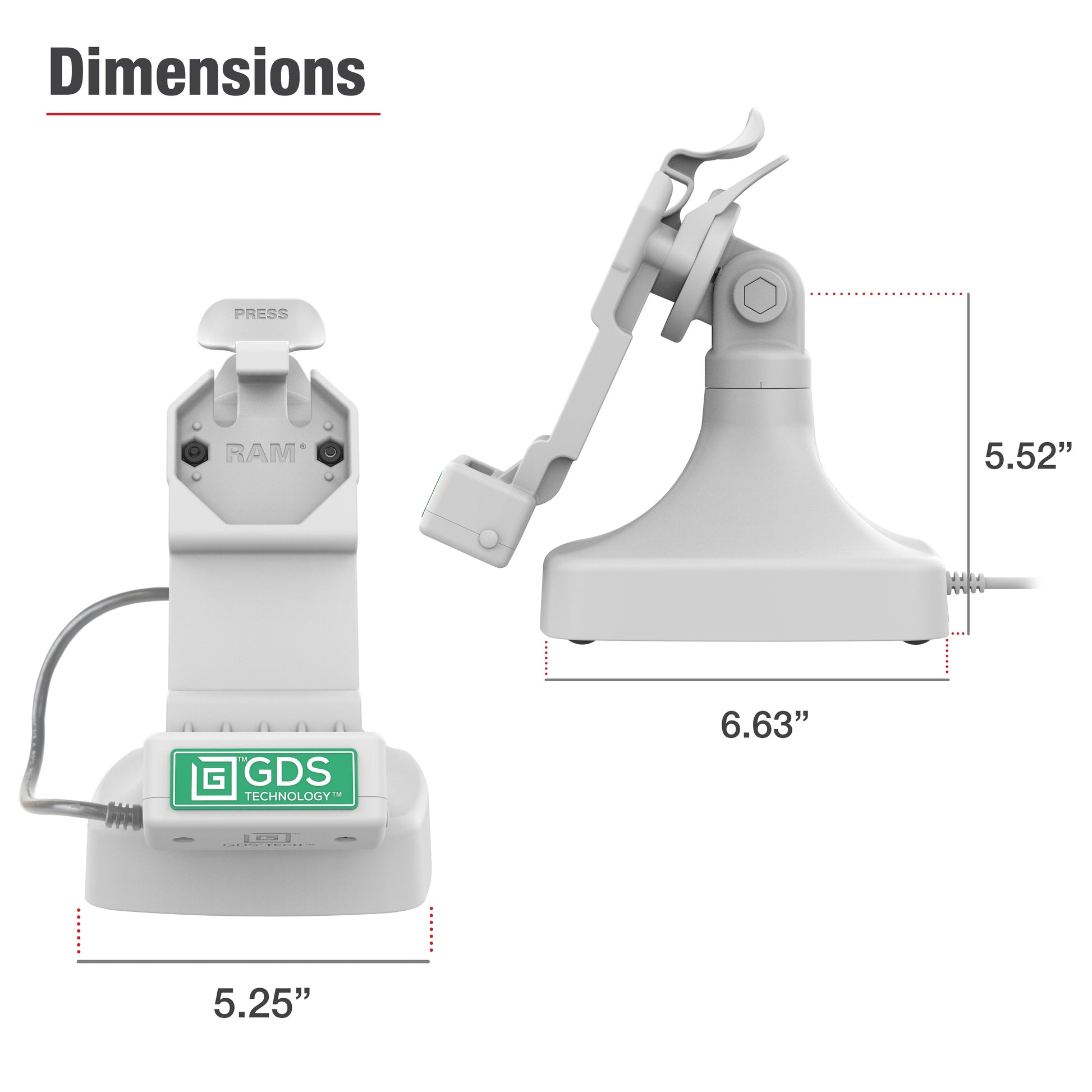 GDS® Uni-Conn™ Tilt & Swivel Dock with PoE - Gray (RAM-GDS-DOCK-D14-U1E-GRY)
