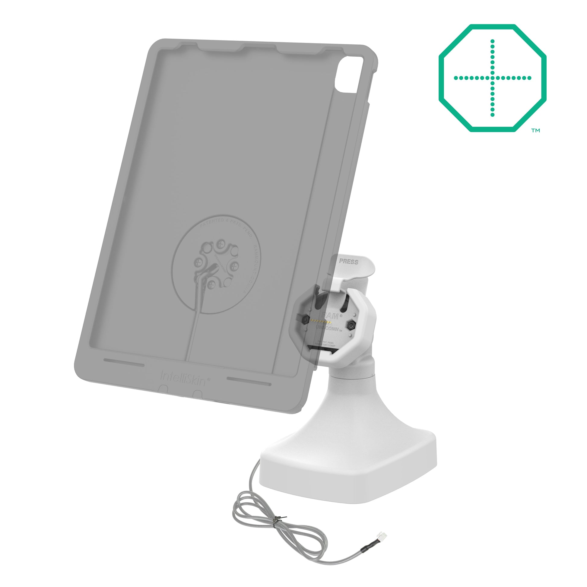 GDS® Uni-Conn™ Powered Tilt & Swivel Dock with PoE + Data - Gray (RAM-GDS-DOCK-D14-U3E-2A-GRY)