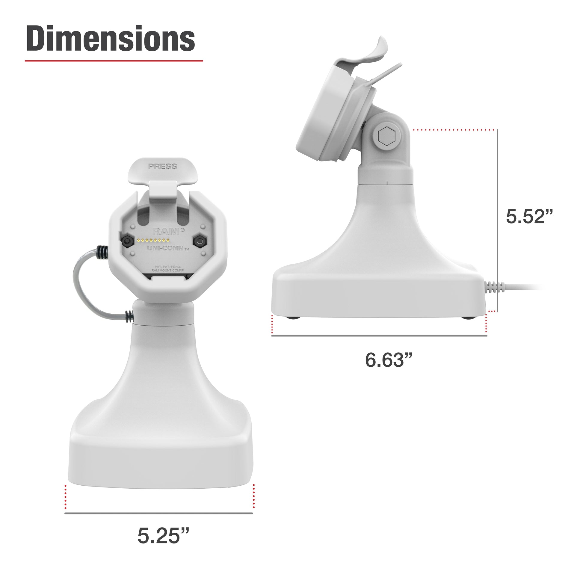 GDS® Uni-Conn™ Powered Tilt & Swivel Dock with PoE + Data - Gray (RAM-GDS-DOCK-D14-U3E-2A-GRY)