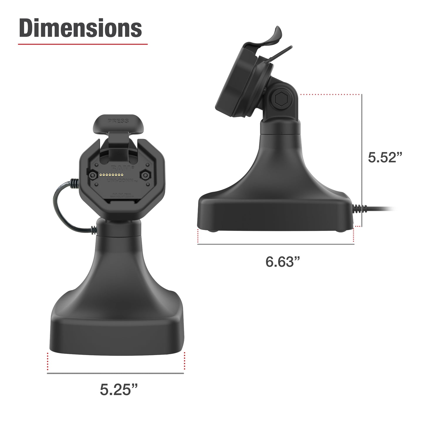 GDS® Uni-Conn™ Powered Tilt & Swivel Dock with PoE + Data (RAM-GDS-DOCK-D14-U3E-2A)