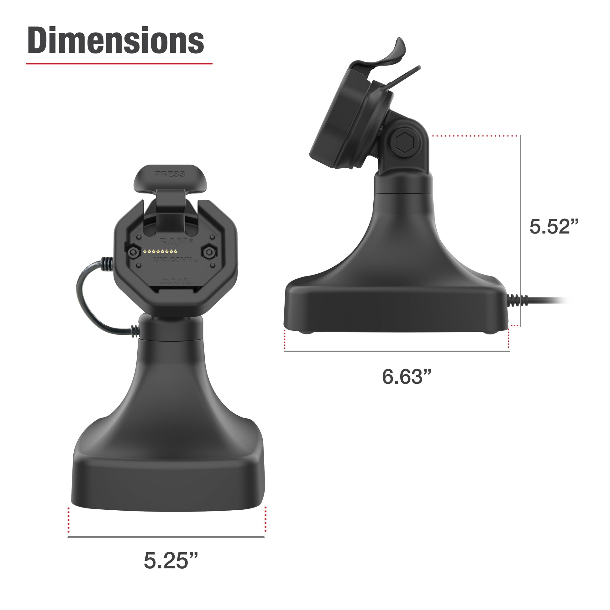 GDS® Uni-Conn™ Powered Tilt & Swivel Dock with PoE + Data (RAM-GDS-DOCK-D14-U3E-2A)
