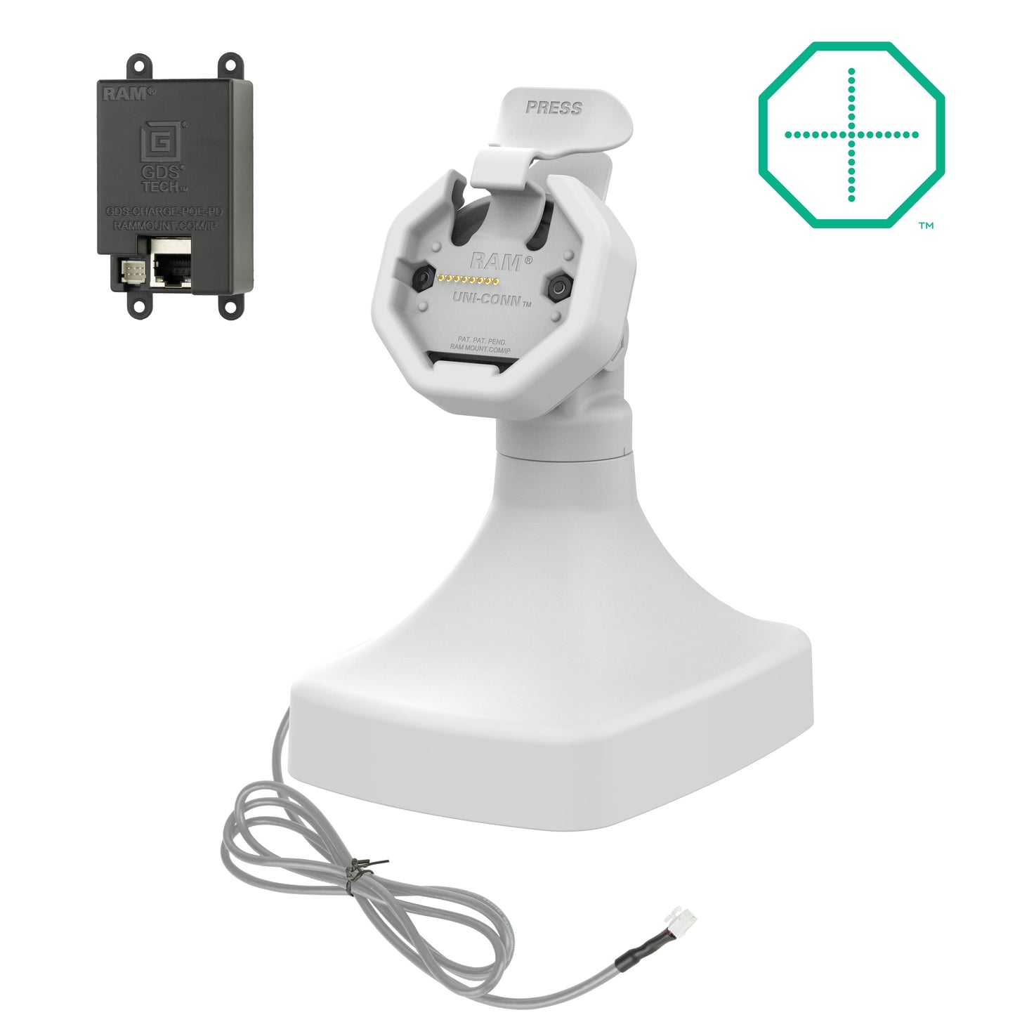 GDS® Uni-Conn™ Powered Tilt & Swivel Dock with PoE - Gray (RAM-GDS-DOCK-D14-U3E-GRY)