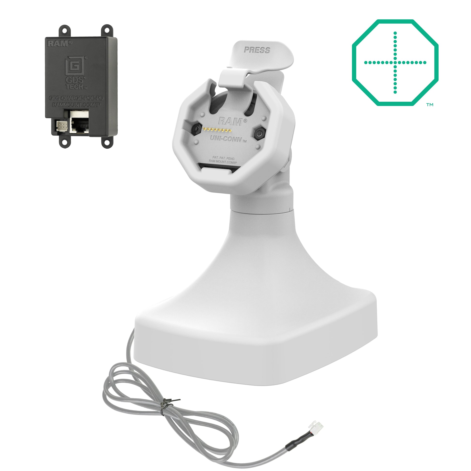 GDS® Uni-Conn™ Powered Tilt & Swivel Dock with PoE - Gray (RAM-GDS-DOCK-D14-U3E-GRY)