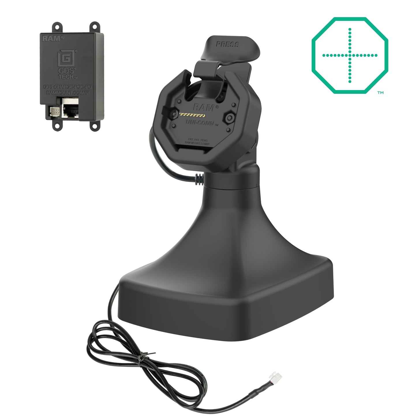 GDS® Uni-Conn™ Powered Tilt & Swivel Dock with PoE (RAM-GDS-DOCK-D14-U3E)