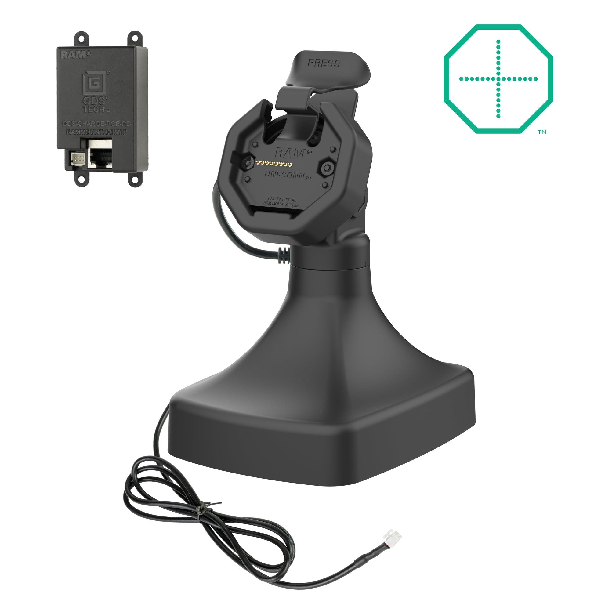 GDS® Uni-Conn™ Powered Tilt & Swivel Dock with PoE (RAM-GDS-DOCK-D14-U3E)