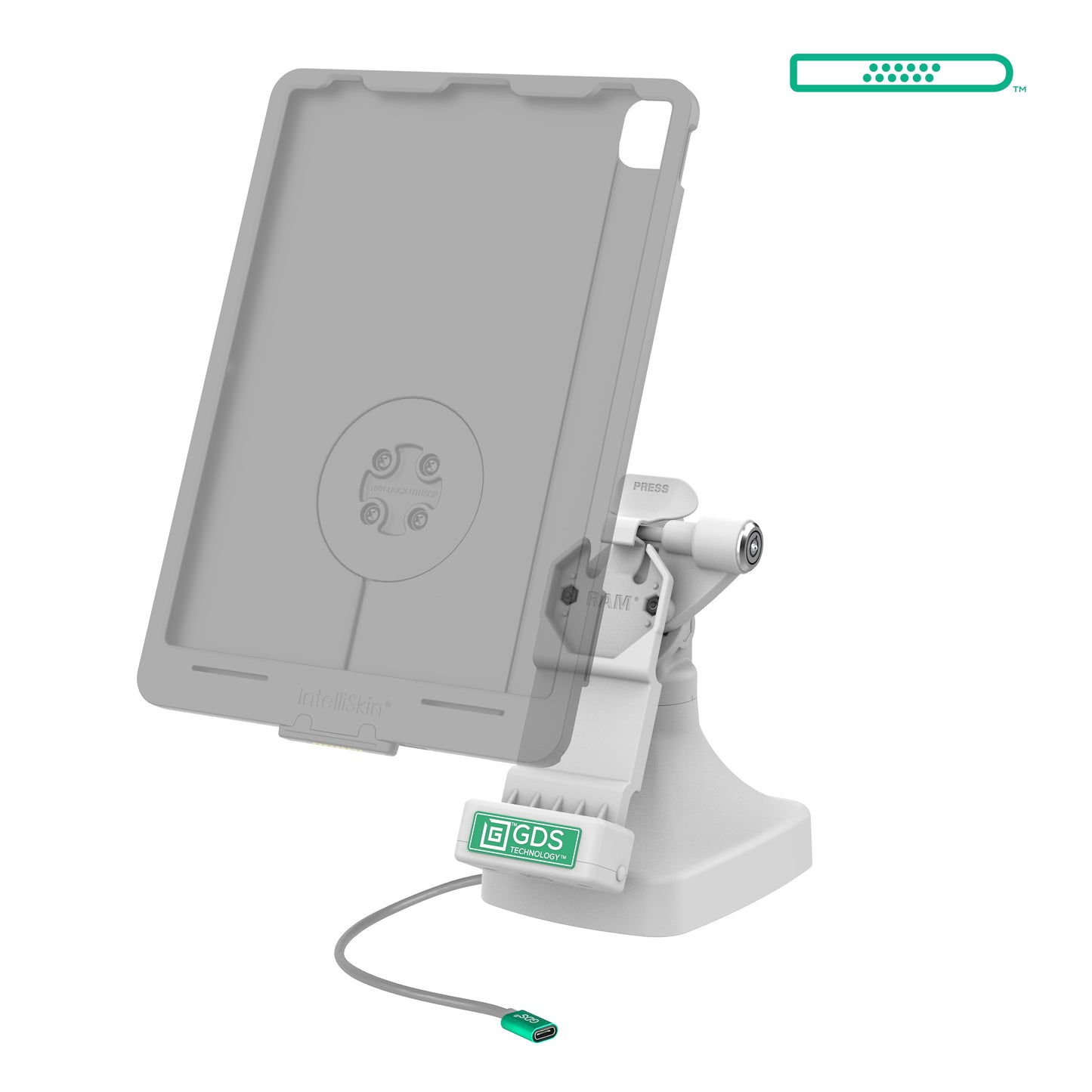 GDS® Uni-Conn™ Locking Tilt & Swivel Dock with USB-C + Data - Gray (RAM-GDS-DOCKLR-D14-U1C-2A-GRY)