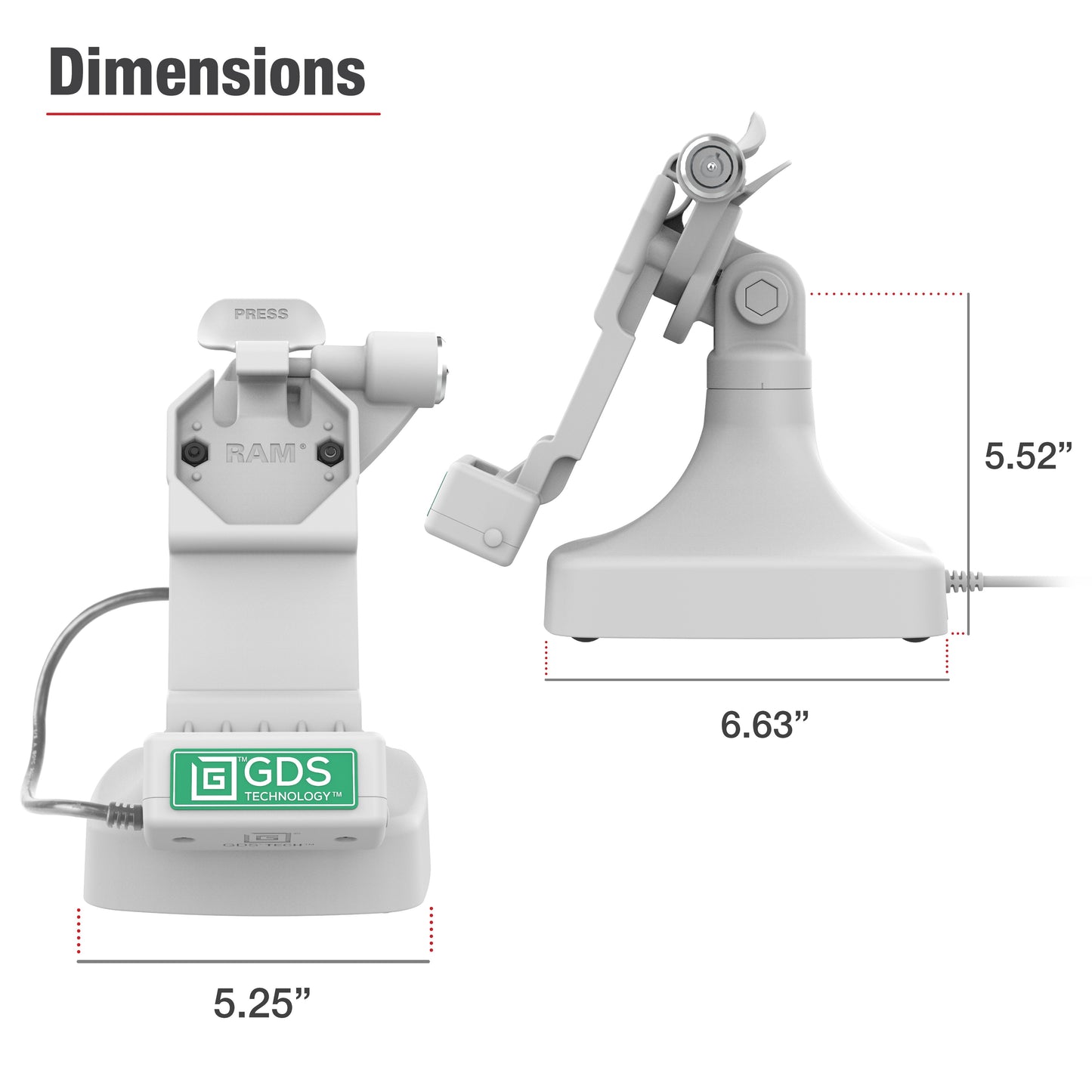 GDS® Uni-Conn™ Locking Tilt & Swivel Dock with USB-C + Data - Gray (RAM-GDS-DOCKLR-D14-U1C-2A-GRY)