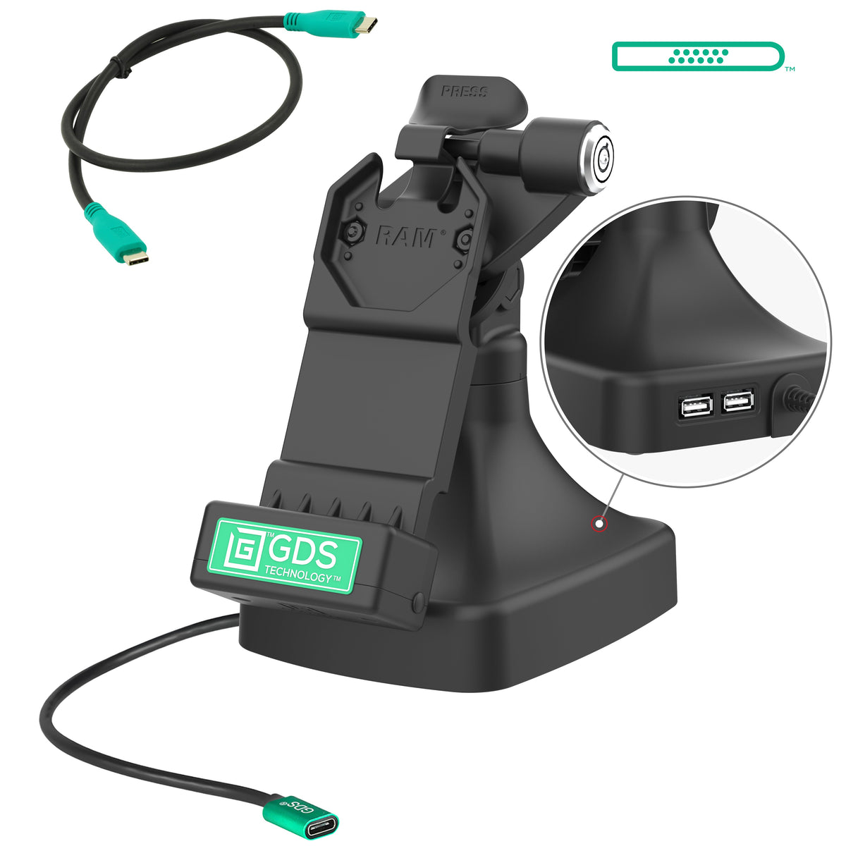 GDS® Uni-Conn™ Locking Tilt & Swivel Dock with USB-C + Data – Mounts ...
