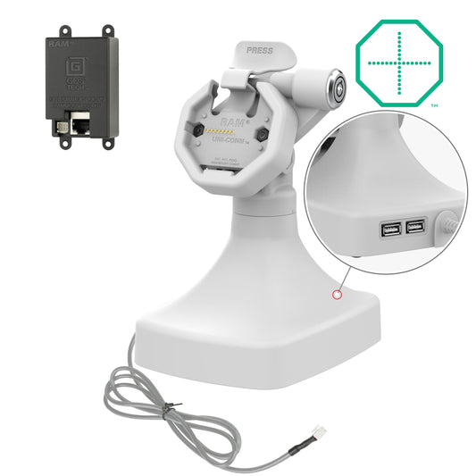 GDS® Uni-Conn™ Powered Locking Tilt & Swivel Dock with PoE + Data - Gray (RAM-GDS-DOCKLR-D14-U3E-2A-GRY)