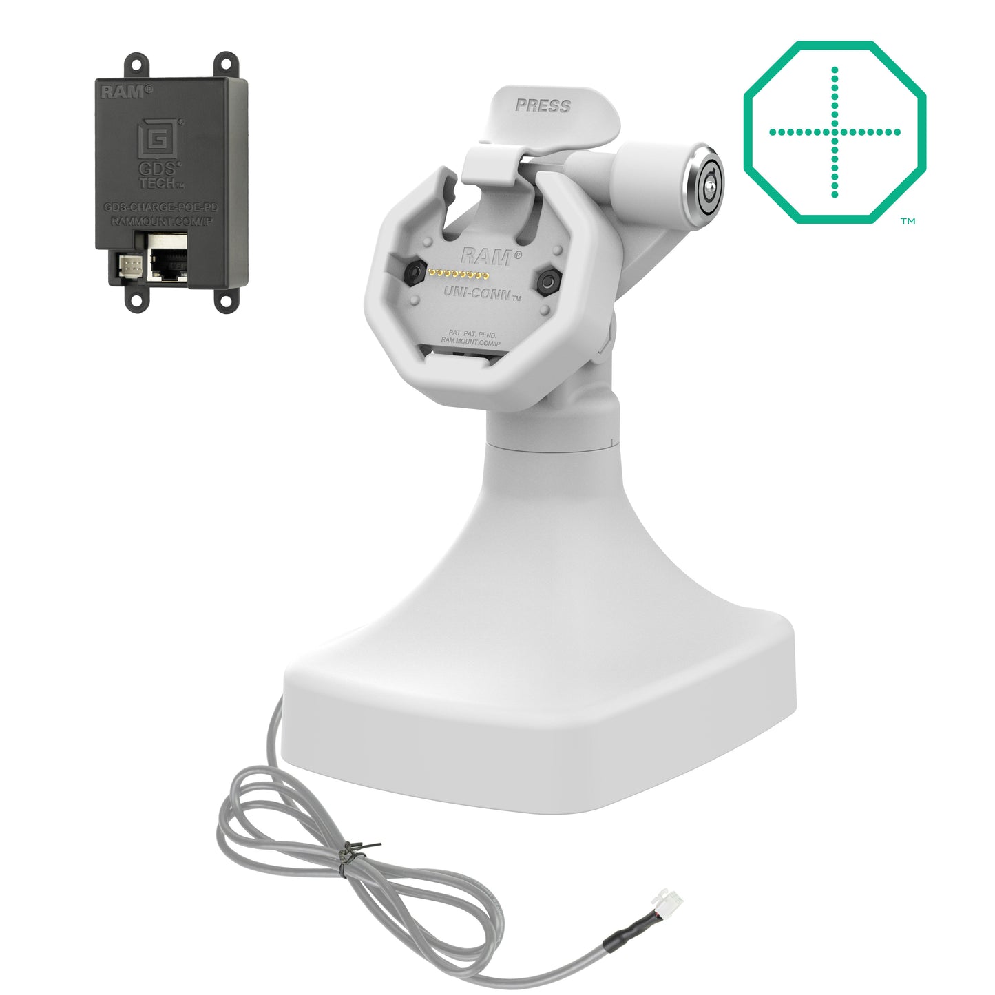 GDS® Uni-Conn™ Powered Locking Tilt & Swivel Dock with PoE - Gray (RAM-GDS-DOCKLR-D14-U3E-GRY)
