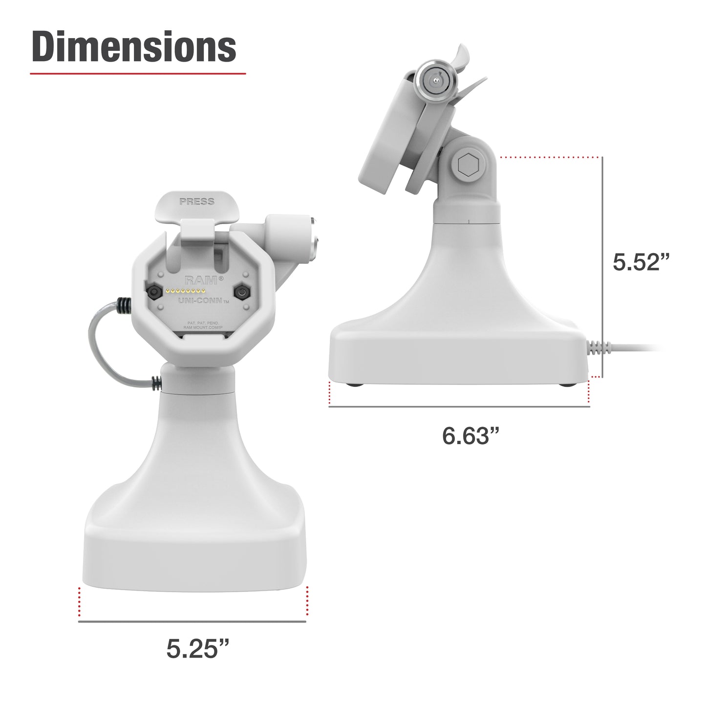 GDS® Uni-Conn™ Powered Locking Tilt & Swivel Dock with PoE - Gray (RAM-GDS-DOCKLR-D14-U3E-GRY)