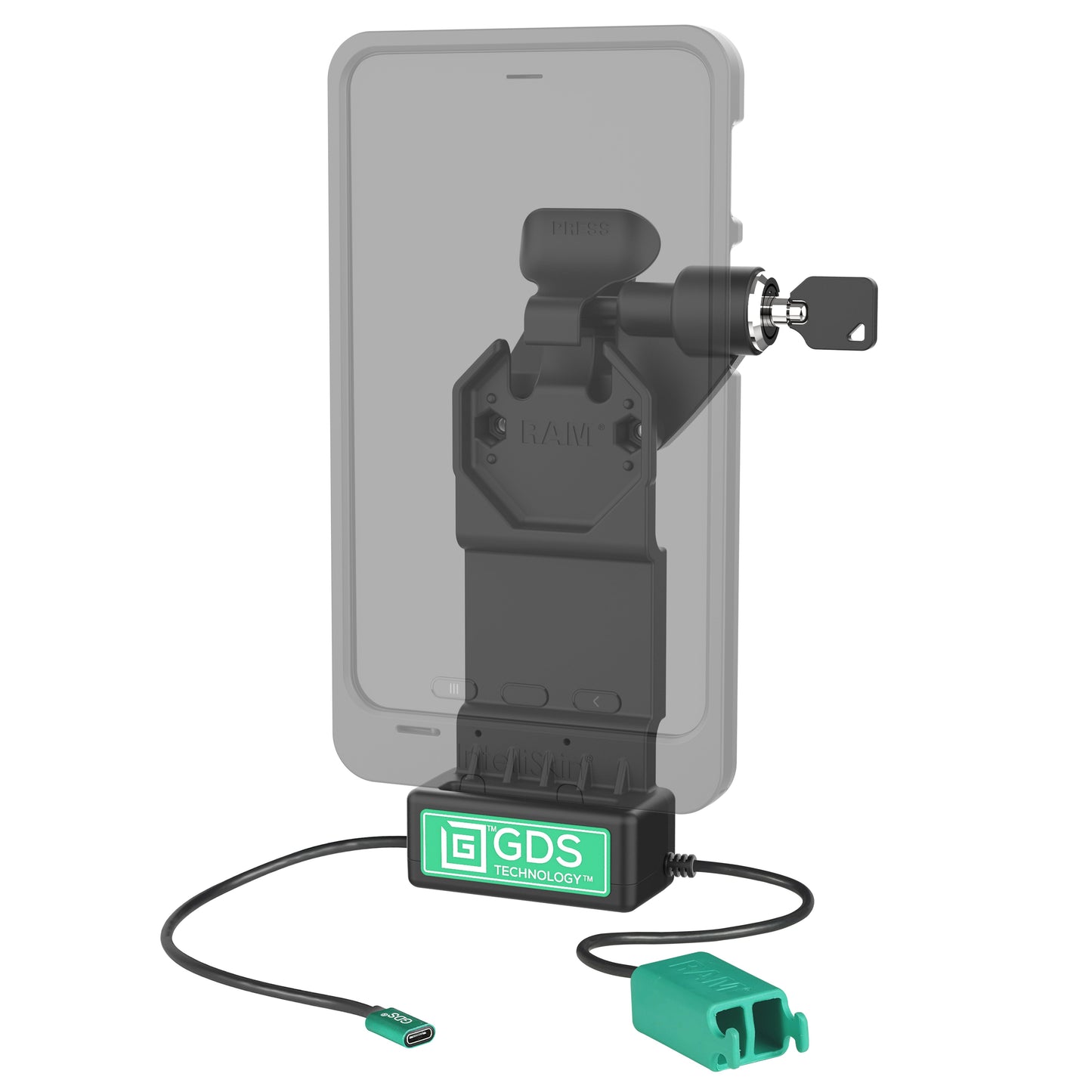 GDS® Uni-Conn™ Right Locking Power + Dual USB-A Dock (RAM-GDS-DOCKLR-U1CD2U)