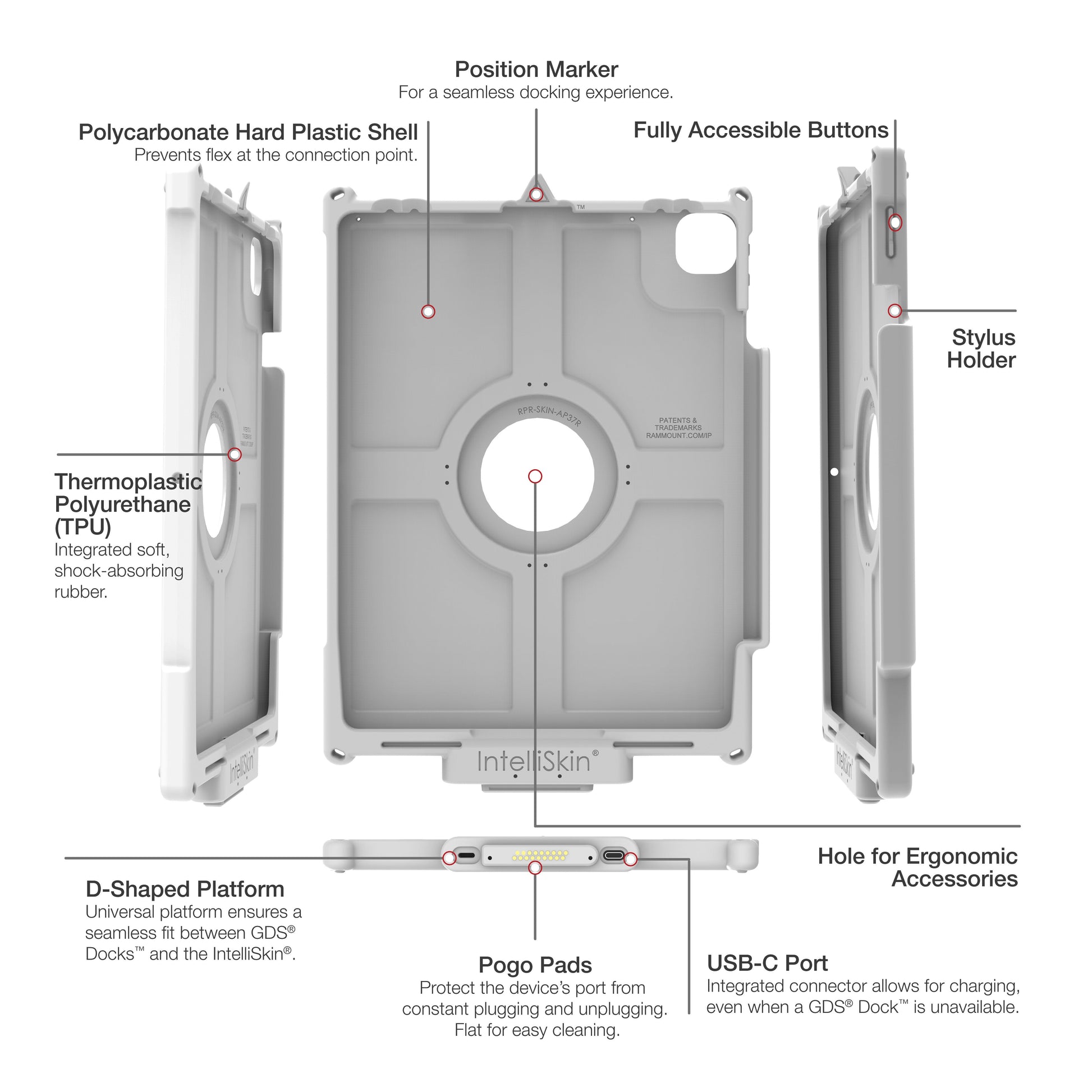 IntelliSkin® Next Gen for iPad Pro 12.9 3-6 Gen & iPad Pro 13 (M4) Gray (RAM-GDS-SKIN-AP37-NG-GRY)