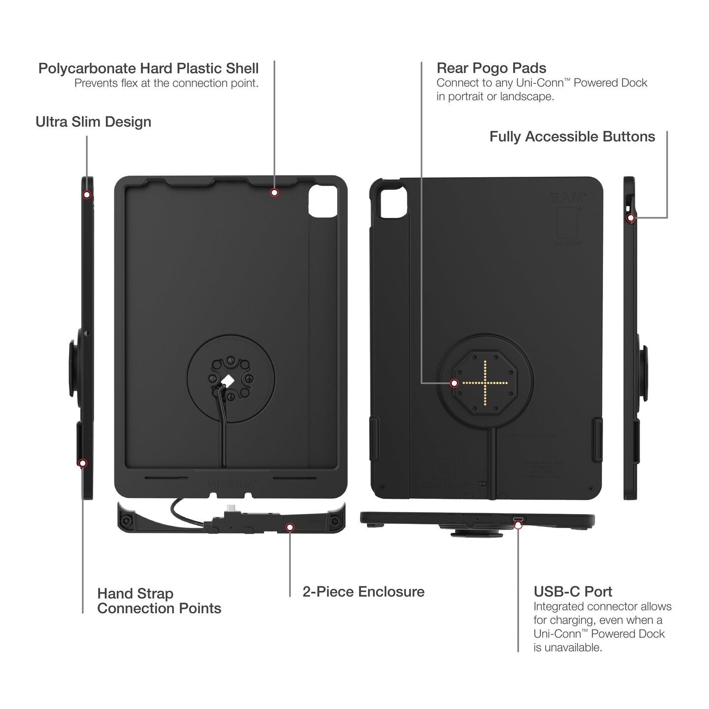 IntelliSkin® Thin-Case™ for iPad Pro 12.9 3rd - 6th Gen (Rear Pogo Pads) (RAM-GDS-SKIN-AP37-TCB)