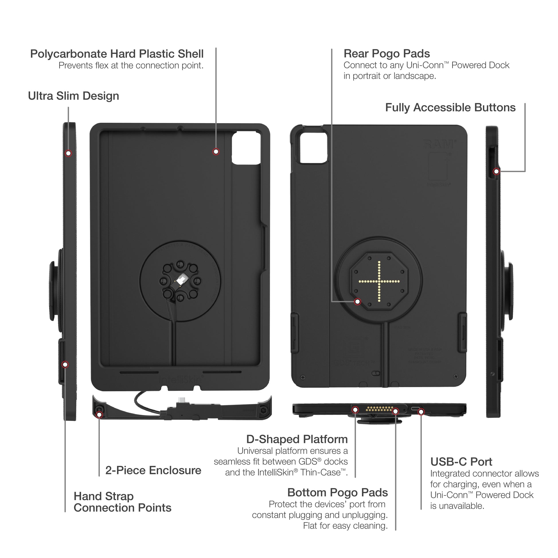 IntelliSkin® Thin-Case™ for iPad Pro 11 (M4) (D Shape & Rear Pogo Pads) (RAM-GDS-SKIN-AP45-M4-TCDB)