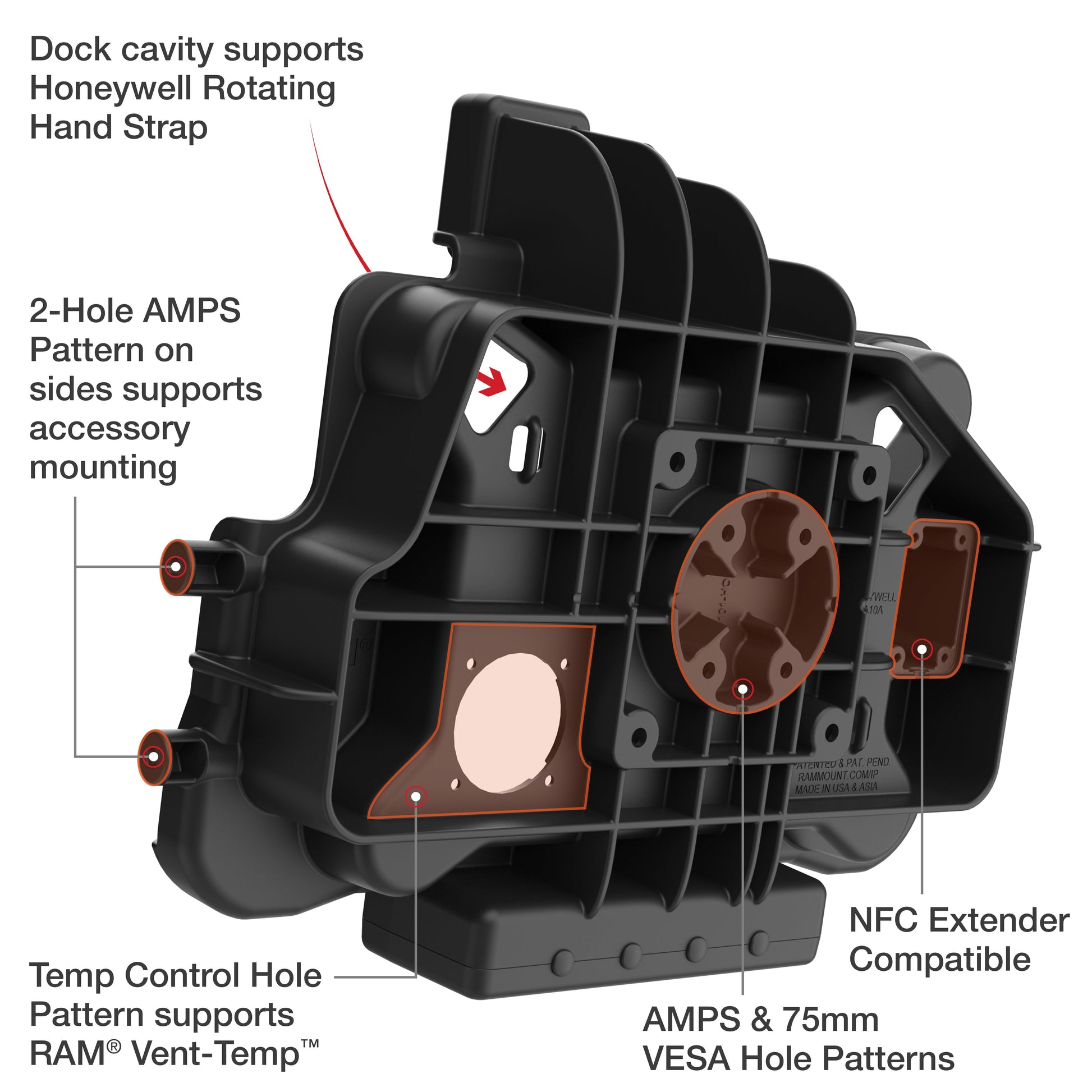 RAM® Locking Power + Data & DB9 Dock for Honeywell ScanPal EDA10A (RAM-HOL-HON11PD2-DB9KLU)