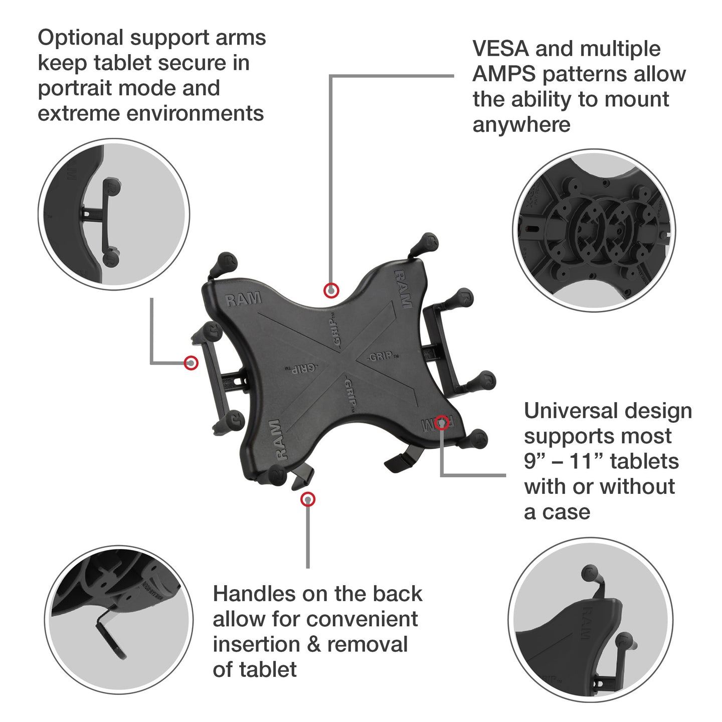 RAM® X-Grip® Universal Holder for 9"-11" Tablets (RAM-HOL-UN9U)