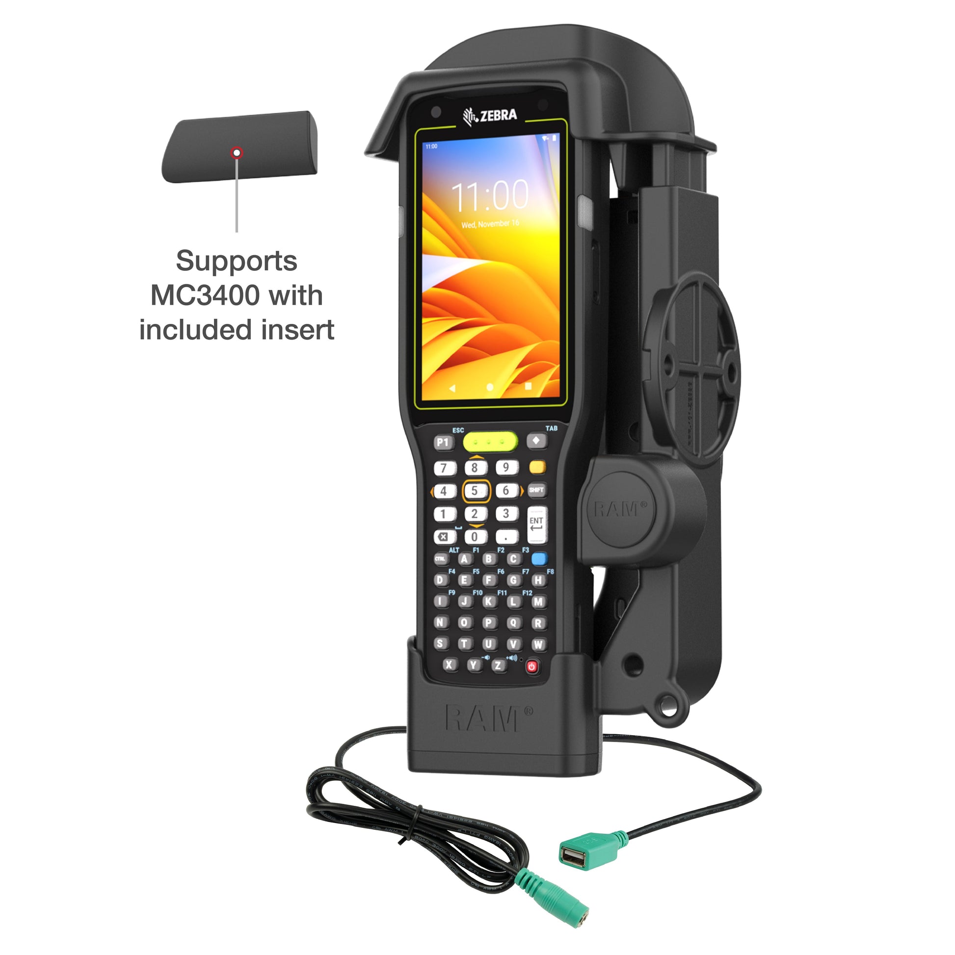 RAM® Powered Dock + Single USB-A for Zebra MC3300/3400/3450 (RAM-HOL-ZE33PDU)